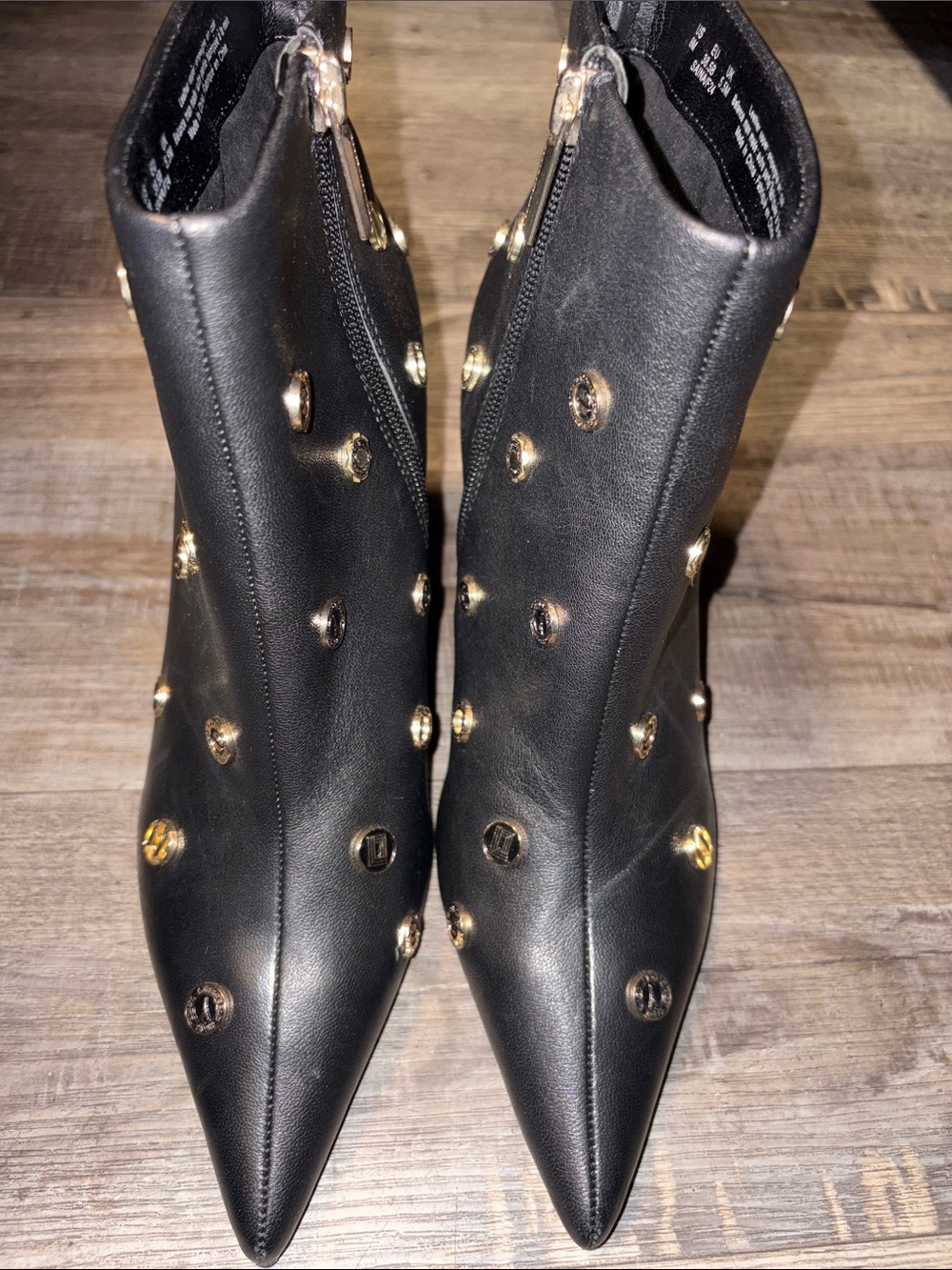 Karl Lagerfeld Black Pointed-Toe Studded Ankle Boots
